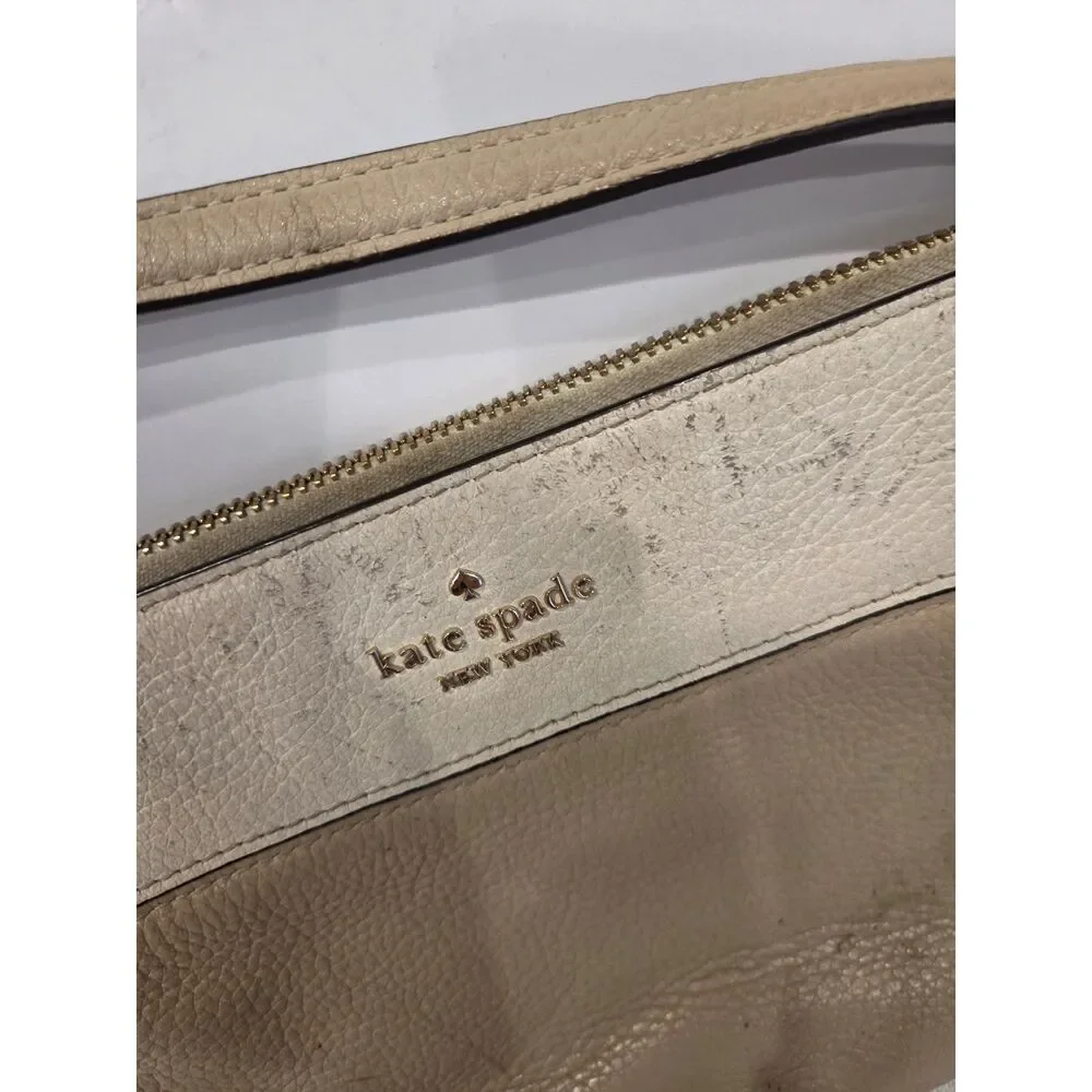Kate Spade Leila Colorblock Triple Gusset Crossbody Leather Purse Bag Beige Flaw